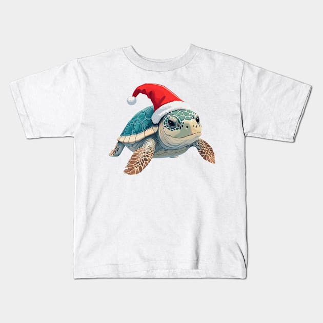 Christmas Santa Hat Sea Turtle Kids Family Mom Merry Xmas Kids T-Shirt by AimArtStudio